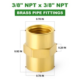 TAISHER 8PCS Brass Pipe Fitting, Coupling, 3/8-Inch Female Pipe x 3/8-Inch Female Pipe