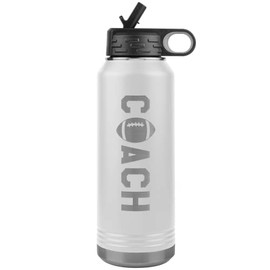 JFWcreations Football Coach Water Bottle - 32oz Insulated Engraved Stainless Steel Flip Top with Straw Football Coach Gift White