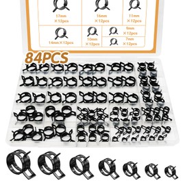 zDwfDc 84PCS 7-17mm Fuel Line Hose Clamps Spring Clamp Firmware Silicone Vacuum & Automotive Replacement Fastener Sorting Kit, Black Manganese Steel Spring Hose Clamp DD006-b
