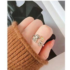 VYYU Silver Ring for Mother Daughter - I Love You Forever Rings with Big & Small Elephants, Adjustable Open Rings for Mum Daughter Jewellery Gifts