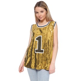 Anna-Kaci Sparkle Glitter Hip Hop T-Shirt Top Tunic Basketball Sequins Tank Vests, Gold, X-Large