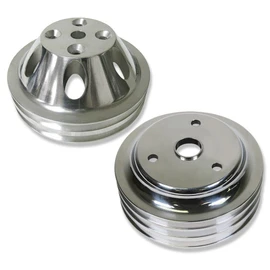 Tiny Force Chrome Polished Aluminum 2 Groove Upper Water Pump & 3 Groove Crankshaft Pulleys Compatible with SBC Chevy SBC 265 283 305 327 350 383 400 Long Water Pump LWP Crank