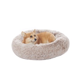Bedfolks Calming Donut Dog Bed - 30" Round Plush for Medium Dogs, Anti-Anxiety, Machine Washable (Brown, Medium)