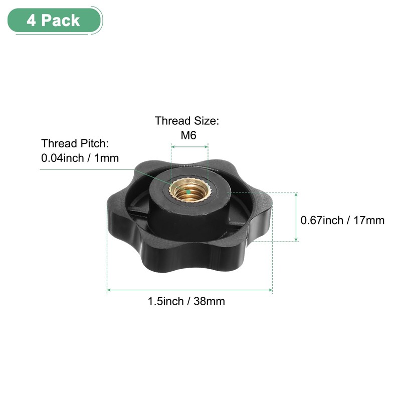M METERXITY 4-Pack 6 Star Knobs, M6 Female Thread 38mm