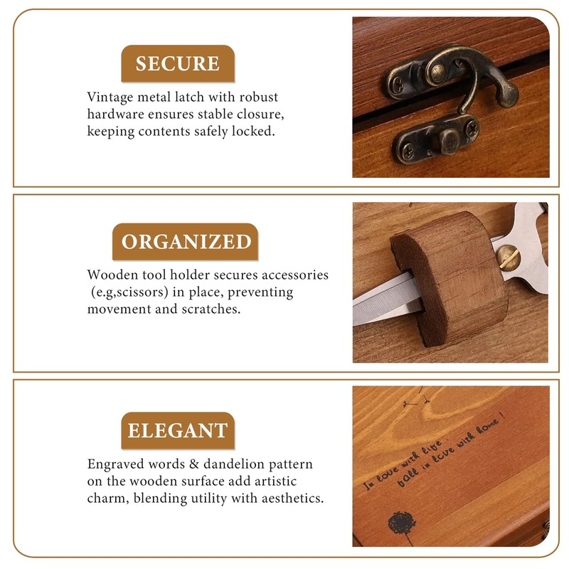 Sewing Kit Wooden Sewing Box with Accessories Retro Wooden Sewing