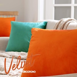 Deconovo Set of 2 Cushion Protectors Crushed Velvet Cushion Covers 50cm x 50cm 20x20 Inches Throw Pillow Cases Cushion Covers for Girls with Invisible Zipper Orange