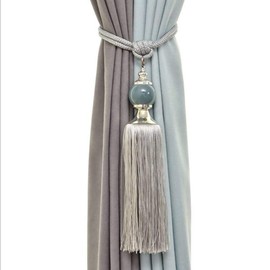 Upstore 1Pair Curtain Tassel Tiebacks Crystal Beaded Fringe Ropes Holdbacks for Drapery Window Door Decorations (Black)