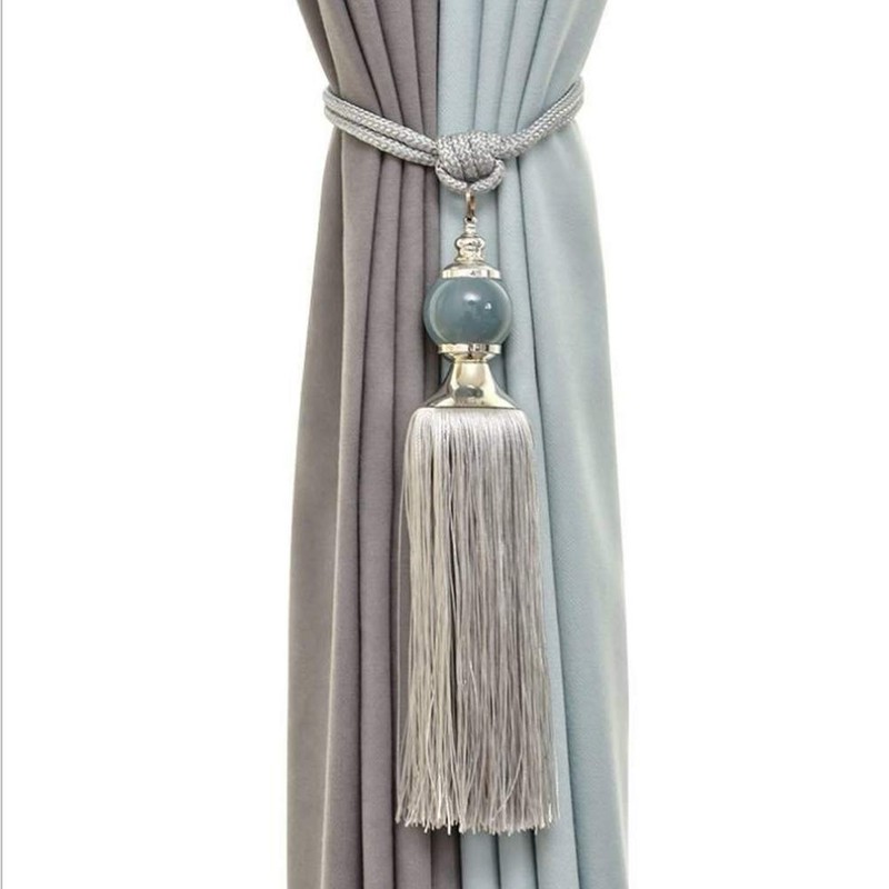 Upstore 1Pair Curtain Tassel Tiebacks Crystal Beaded Fringe Ropes Holdbacks