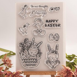 WooYangFun Happy Easter in Our Thought Duck Bunny Clear Stamp for Card Making Decoration and Scrapbooking