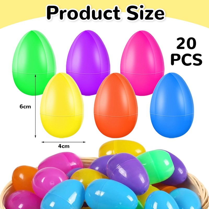 Yamobi Pack of 20 Plastic Eggs for Filling, 6 Colourful