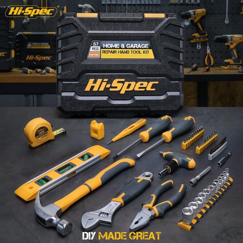 Hi-Spec 57pc Home Garage DIY Tool Kit Set. Complete Beginner