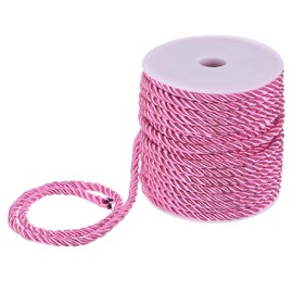 M METERXITY 22 Yards Twisted Rope Trim, 5mm/0.2" Dark Pink Soft Polyester Twisted Silk Rope Cord 3-Ply Decorative Cord for Gift Bag/DIY Crafts/Home Decor/Curtain Tieback