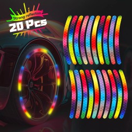 Lasertail 20Pcs/Pack Reflective Laser Car Wheel Rim Decal Sticker For for Cars Motorcycle - Rainbow