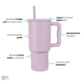 Simple Modern Vaso Térmico con Asa y Pajita | Botella de Agua Acero Inoxidable Aislado | Vaso de viaje para café helado | Trek Colección| 890ml | Lavender Mist