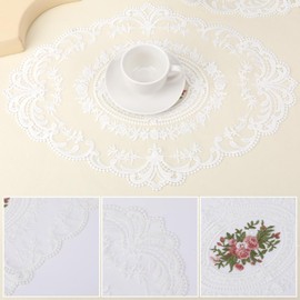 2 Pack Retro Lace Placemats French Crochet Doilies Table Placemats Handmade Embroidered Table Mats Farmhouse Placemats 12x16 inch Place Mats Cup Mat (White)
