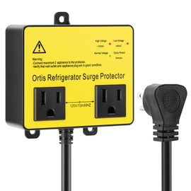 Refrigerator Surge Protector, Ortis Double Outlet Voltage Protector for Home Appliances with Time Delay, Protects Against Brownout, Spike, Instant Surge All Voltage Abnormalities, Yellow