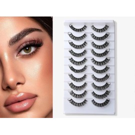 Eyelashes Soft 10 pairs Natural Looking 1 pack Cat Eyelashes Fake Russian Reusable D Curl Handmade Eyelashes (DH06-5 Standard Size)