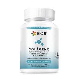 BIO B | Colágeno Hidrolizado Verisol® 90 Cápsulas Veganas + Ácido Hialurónico + Vitamina C | Fortalece Uñas y Cabello. Humectación | Colágeno bovino y porcino tipo 1 y 3
