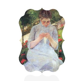Fastasticdeals Vertical Home Decor Wall Sign Young Woman Sewing in Garden Painting Art Picture Frame Benelux Shape 8x12Inches