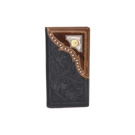 Western Bifold Wallet Black Checbook Genuine Leather Sheriff Star Wallet Studs