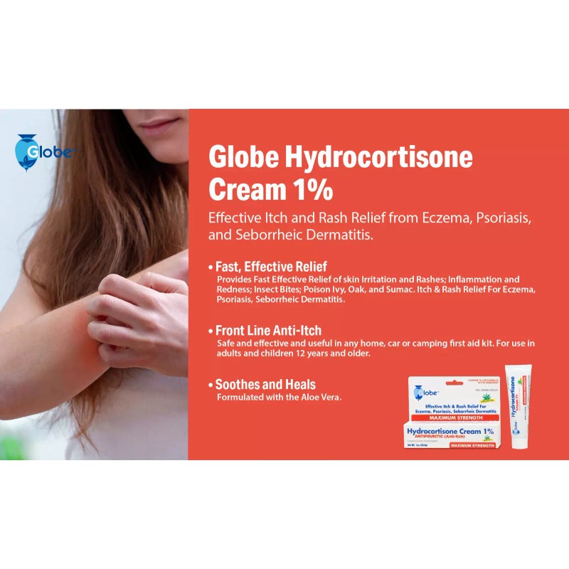 Globe Hydrocortisone Maximum Strength Cream 1% w/ Aloe, Anti-Itch Cream