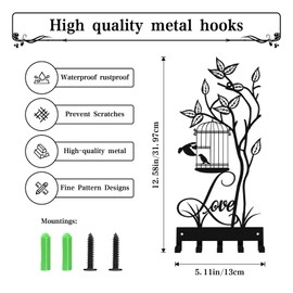 KTVBeng Di Key Holder for Wall, Metal Key Holder Hooks Organizer Rack, Key Organizer Wall Decorative with 5 Hooks for Entryway, Front Door, Hallway, Bedroom, Office (12 Inches, Birdcage)