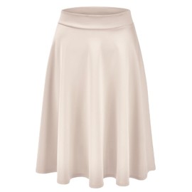 EIMIN Women's Basic Versatile Stretchy Flared Casual Midi Skater Skirt Beige S