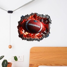 3D Football Wall Decal Rugby Break Through Wall Stickers Peel and Stick for Man Cave Teen Kids Boys Bedroom Playroom Game Rooms Decor Sport Wall Art Decal Gift for Football Lovers