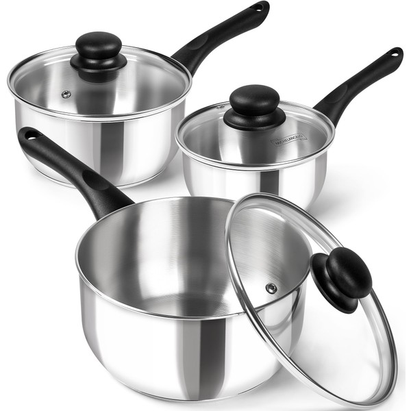 MICHELANGELO Stainless Steel Saucepan with Lid, Triply Base Stainless Steel