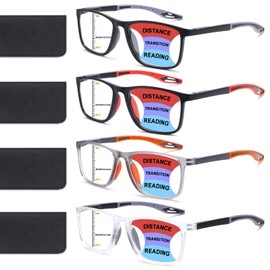 BLOEXCLU 4 Pack Progressive Multifocus Reading Glasses for Men Women TR90 Sports Style Anti-Blue Light Computer Readers (black & red & grey & transparent, 2.5, x)