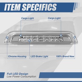 Auto Dynasty Dual Row LED Rear High Mount Chrome Housing 3rd Tail Brake Light Cargo Lamp Compatible with Toyota Tundra 07-18