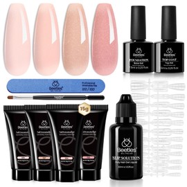 beetles Gel Polish Beetles Poly Extension Gel Nail Kit, 4 Colors Nude Pink Neutral With Base Top Coat Manicure Enhancement All In One Poly Nail Gel Kit
