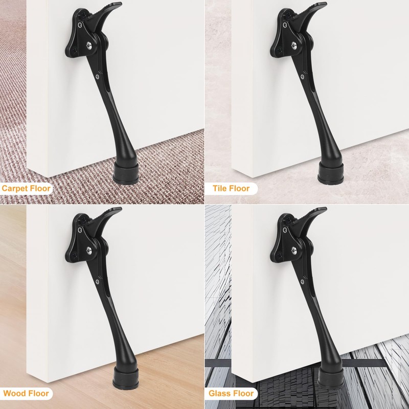 6 Inch Black Kick Down Door Stoppers for Bottom of
