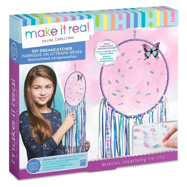 Make It Real - DIY Dreamcatcher.  Make Your Own Dream Catcher Arts and Crafts Kit for Tween Girls.  Includes Dream Catcher Hoop, Strings and Ribbons, Beads, Butterfly Pin and More