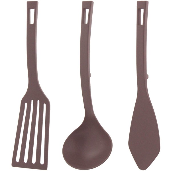 Nagao SIMPLY Kitchen Tool Set, Turner, Ladle, Spatula, Brown, Made