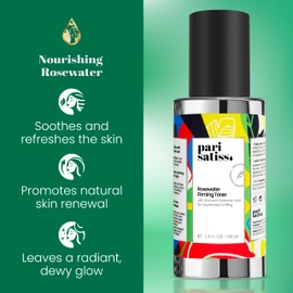 Hydrating Toner for Face, Anti Aging Rose Water Spray for Face with AHA, Hyaluronic Acid and Glycerin, Rosewater Face Mist, Travel Size Toner for Face 3.4 oz