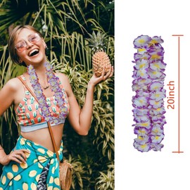 Leis for Luau Party, 48Counts Hawaiian Necklaces for Tropical Bulk Flower Single Color Lei Set, Birthday Beach Party Orange Purple Pink White Accessories for Women Men (48Pieces-Purple)