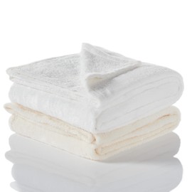 Penguin Home Solid Sherpa Blanket Set of 2, Microfiber Throw for All Season, Throws for Sofa Fluffy Blanket Bed Throw for Bedroom, Throw/Single -120 X 150 cm (Cream & Silver)