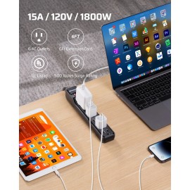 DEWENWILS 6 Foot Long Power Strip,6-Outlet Power Strip 6FT,15 A Circuit Breaker