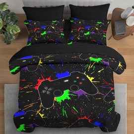 Pamnest Comforter Set Twin Size, Summer Striped Hawaii Plant 5 Pcs Bedding Set for Kids and Adults, Vintage Tropical Hibiscus Flower Bed Sheet Sets with Fitted Sheet Pillowcase & Sham