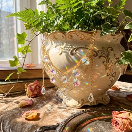 BrightRow Sun Catcher Plant Hanger with Beads and Glass Crystal Beaded Plant Accessories for Indoor Home Rainbow Decor Pot Accessory(Flower Pot Not Included)(Teardrop)