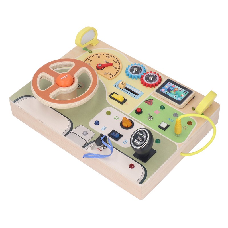 Wooden Steering Wheel Toy Early Educational Stimulation LED Wood Sensory