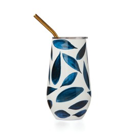 Lenox 895731 Blue Bay Leaf Pattern Stainless Steel Wine Tumbler With Straw