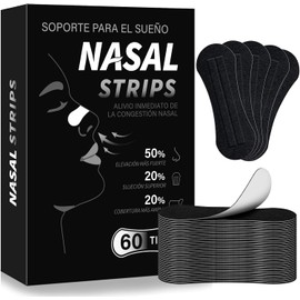 60 Tiras Nasales para Respirar Mejor, Nose Strips For Breathing Ideales para Uso Nocturno, Nasal Strips Hipoalergénicas Duración 2 Meses, Bandas Nariz Fijación Fuerte para Respirar (Negro)