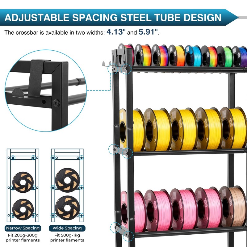 IRONWALLS 3D Printer Filament Rack with Wheel, 5 Tier, 51"