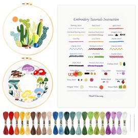 HAND U JOURNEY Basic embroidery stitch kit, perfect for beginners with 28 different stitches and a mushroom embroidery set