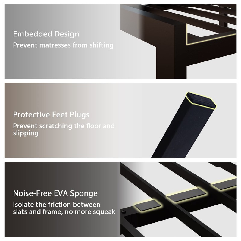 Feonase Queen Size Metal Bed Frame with Faux Leather Button