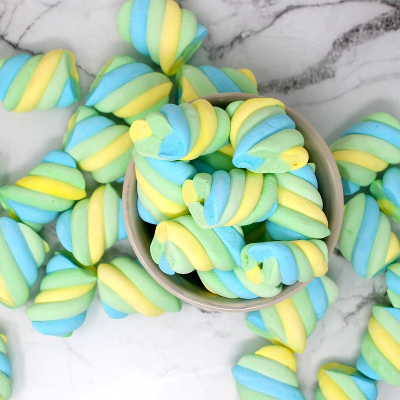 Dinosaur Twists Marshmallows - 7.76 oz Vanilla-Flavored 3-Color Twists (Yellow,