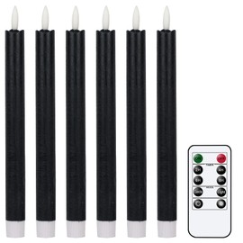 Eldnacele LED Taper Candles with Timer Function, Flickering Flame, LED Real Wax Candles with Remote Control, Black Taper Candles LED 6 Pieces (2 x 25 cm) for Christmas Decoration, Room Decoration,