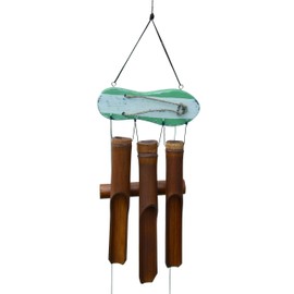 Cohasset Gifts 111G Cohasset Sandal Bamboo Wind Chime, Distressed Green & White Striped Finish